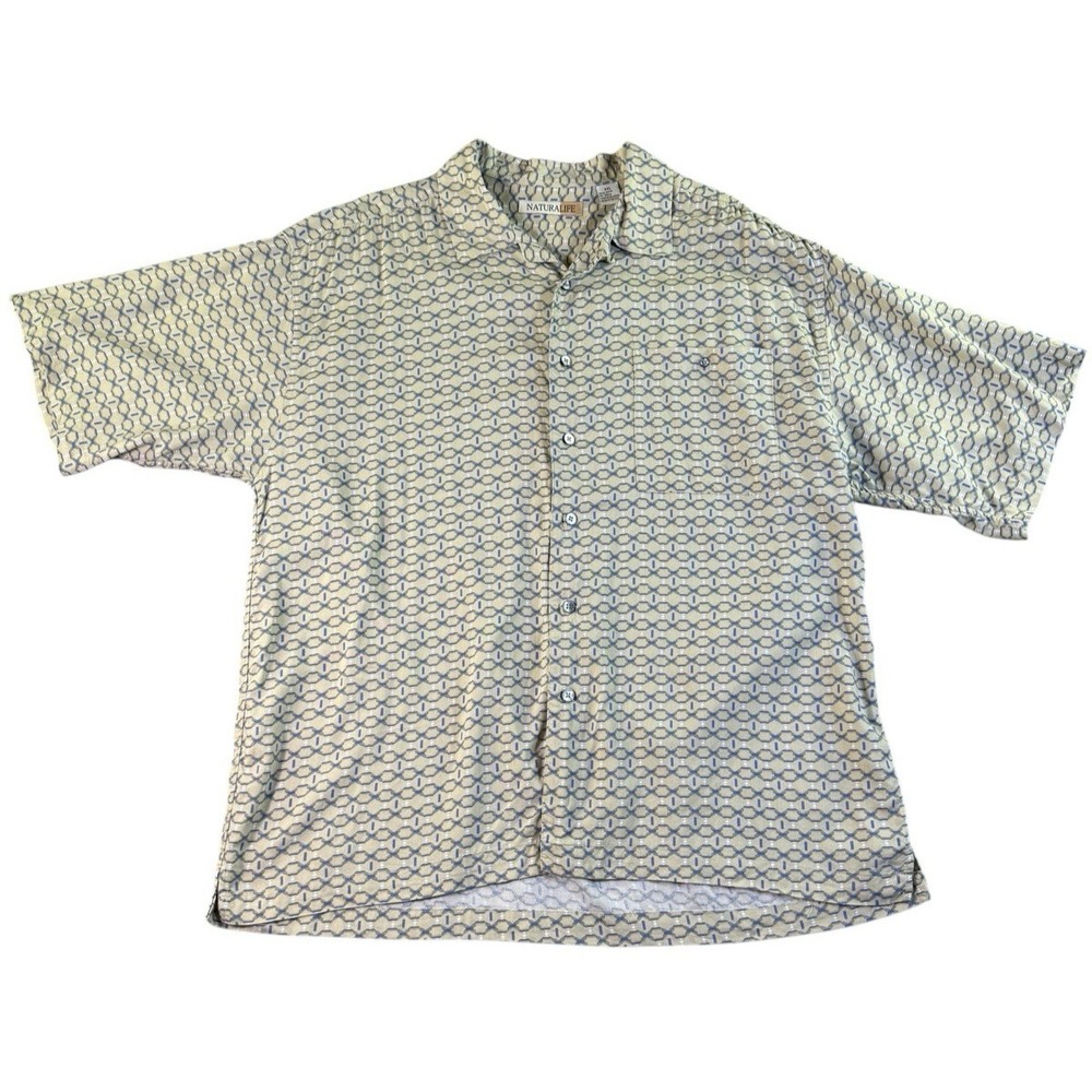 Vintage Natural Life Seinfeld Style Button up Geometric Chain Link Design Sz XXL